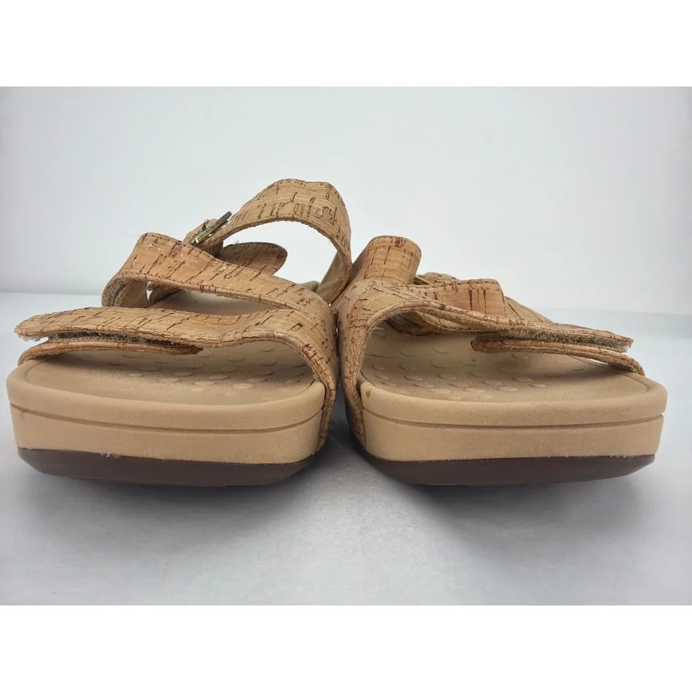 Vionic Rio Platform Sandals Women 8 Tan Cork Gold Buckle Orthotic Comfort Boho